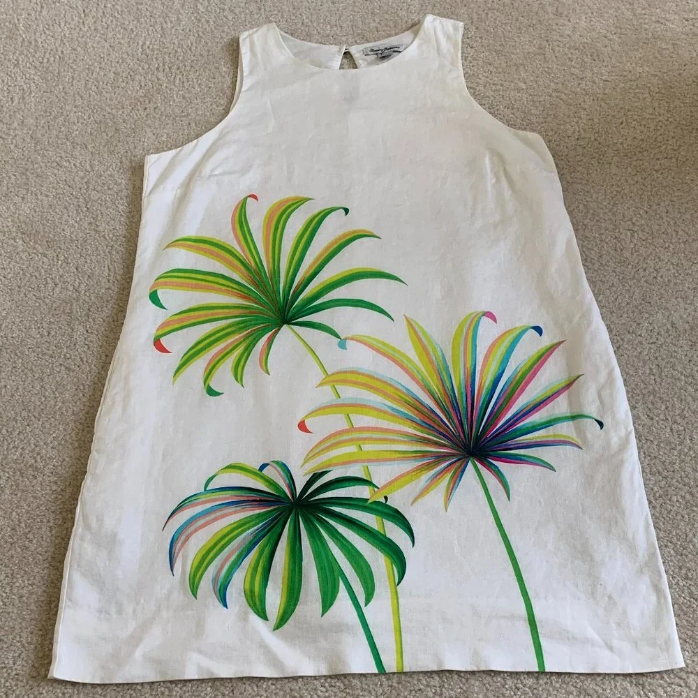SOLD π2X HPπTommy Bahama Women's Cirque De Palm White Linen Shift Dress Sz XL - Picture 7 of 14